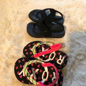 Nike and Roxy flip flops